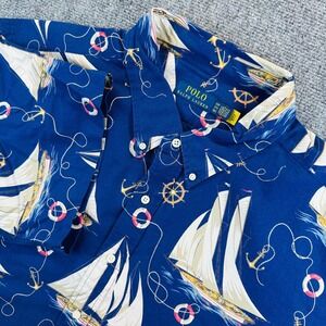 Polo Ralph Lauren Mens 3XB Navy Blue Sailboat Print Button Down Shirt Vacation